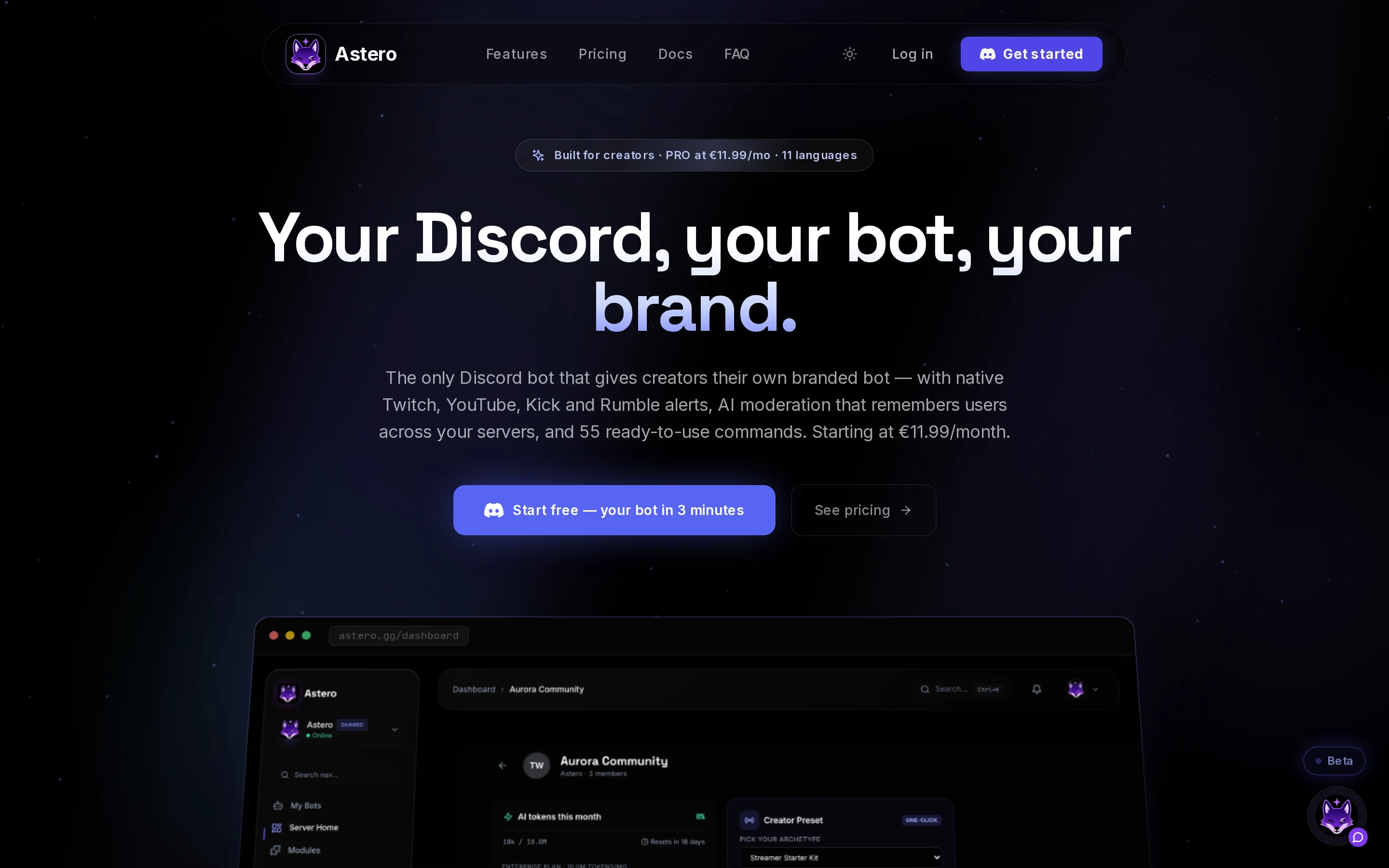 Astero — your Discord, your bot, your brand